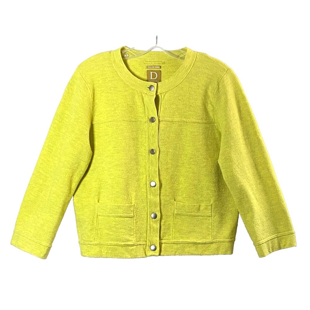 DAMASK Italian Yarn Cardigan Size M Neon Lime Green Crop Egytian Cotton Blend